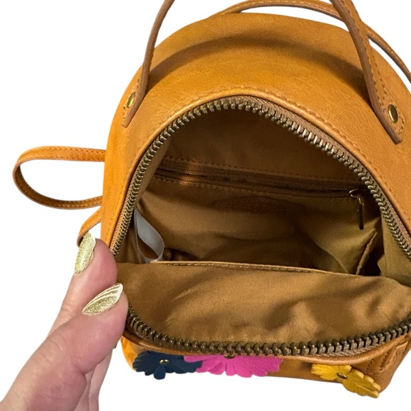 Tan Fossil Small Backpack/Crossbody with Colorful Floral Appliqués - Picture 4 of 10